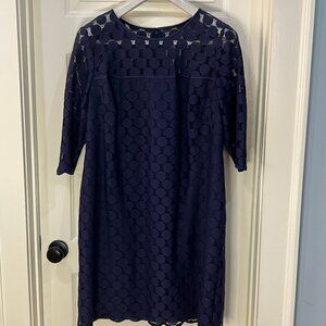 Adrianna Papell Navy Blue Dotted Sheer Overlay Dress - size 16W